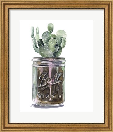 Framed Cactus Mason Jar II Print