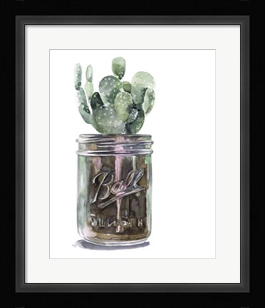 Framed Cactus Mason Jar II Print
