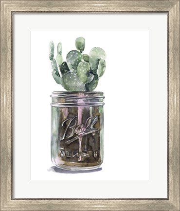 Framed Cactus Mason Jar II Print