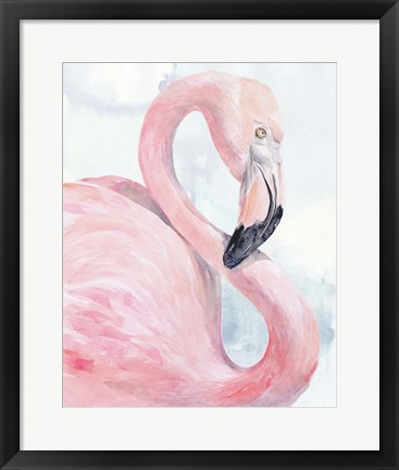 Framed Pink Flamingo Portrait I Print
