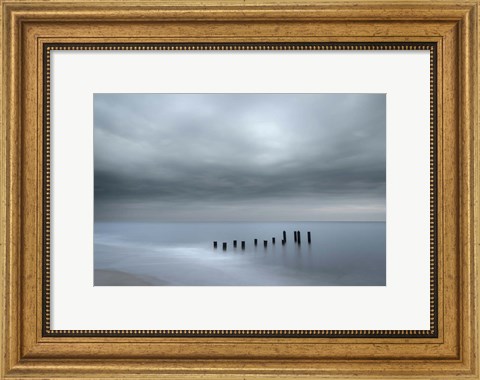 Framed Beach Pilings On Stormy Sunrise, Cape May National Seashore, NJ Print