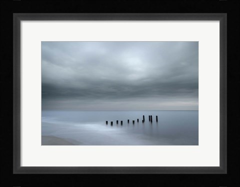 Framed Beach Pilings On Stormy Sunrise, Cape May National Seashore, NJ Print