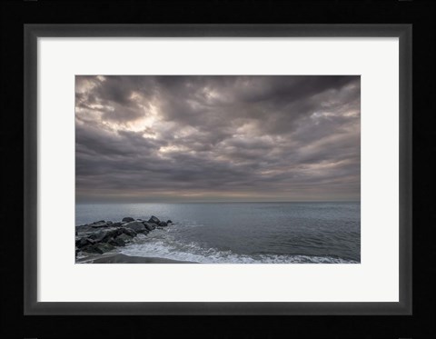 Framed Sunrise On Stormy Beach Landscape, Cape May National Seashore, NJ Print