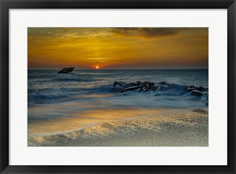 Framed Sunrise On Ocean Shore 1, Cape May National Seashore, NJ Print