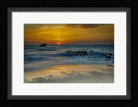 Framed Sunrise On Ocean Shore 1, Cape May National Seashore, NJ Print