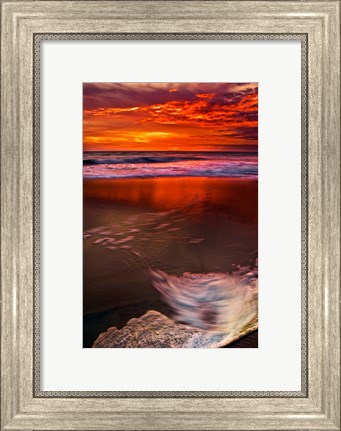 Framed Sunset Reflection on Beach 1, Cape May, NJ Print