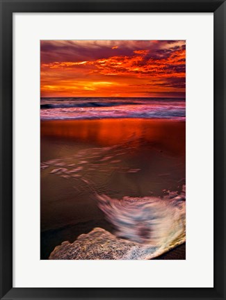 Framed Sunset Reflection on Beach 1, Cape May, NJ Print