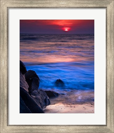 Framed Sunset Reflection on Beach 4, Cape May, NJ Print