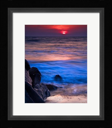 Framed Sunset Reflection on Beach 4, Cape May, NJ Print