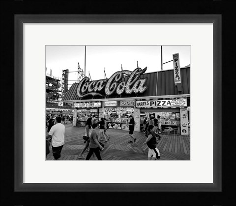 Framed Coca Cola Sign - Boardwalk, Wildwood NJ (BW) Print