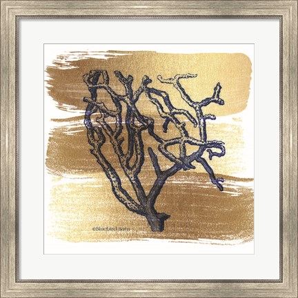 Framed Brushed Gold Branch Coral Print