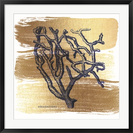Framed Brushed Gold Branch Coral Print