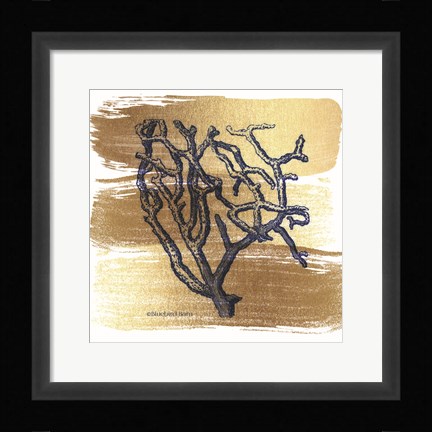 Framed Brushed Gold Branch Coral Print