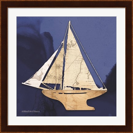 Framed Sailboat Blue I Print