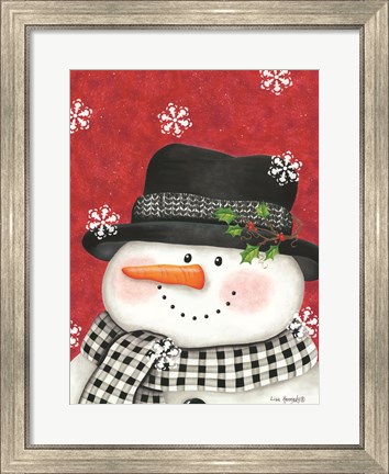 Framed Holly &amp; Black Plaid Snowman Print