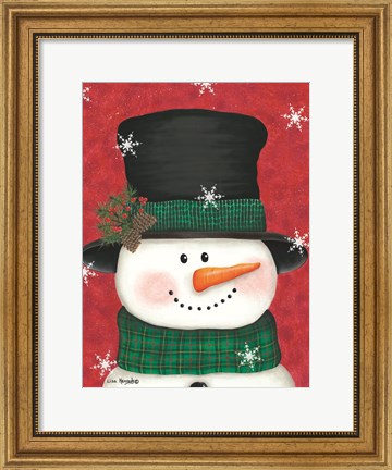 Framed Pine Cones &amp; Green Plaid Snowman Print