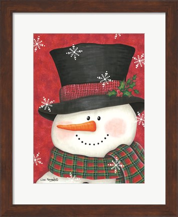 Framed Holly &amp; Red Plaid Snowman Print