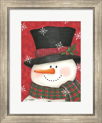 Framed Holly &amp; Red Plaid Snowman Print