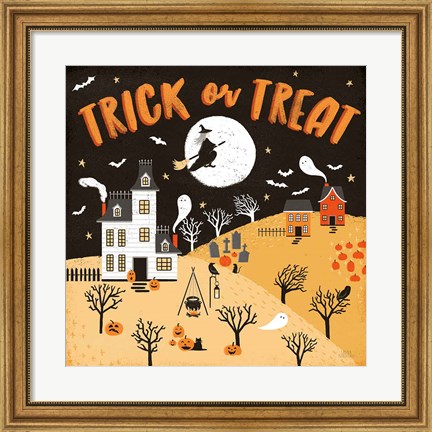 Framed Spooky Village III Orange Print