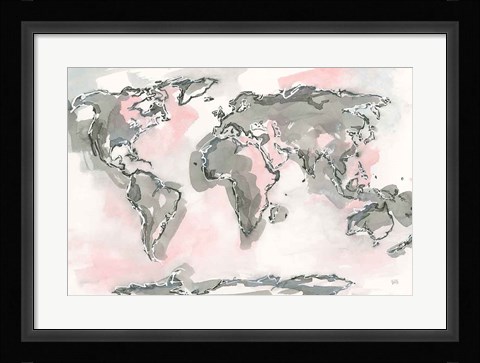 Framed World Map Blush Print