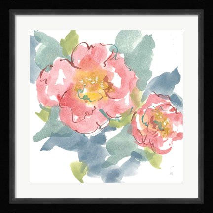 Framed Peony in the Pink I on White Print