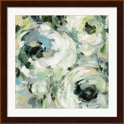 Framed Sage and Neutral Peonies II Print