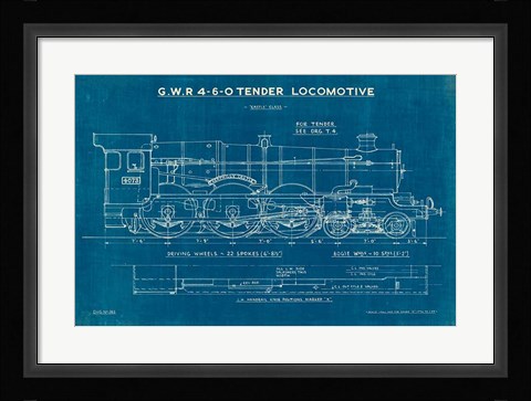 Framed Locomotive Blueprint I Print
