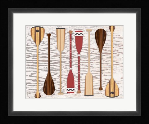 Framed Canoe, Paddles &amp; Oar Print