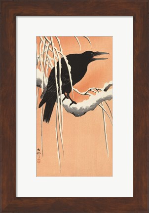 Framed Crow on a Snowy Bough, 1900-1930 Print