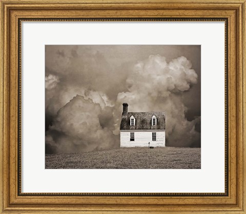 Framed Lone House in Brown Print