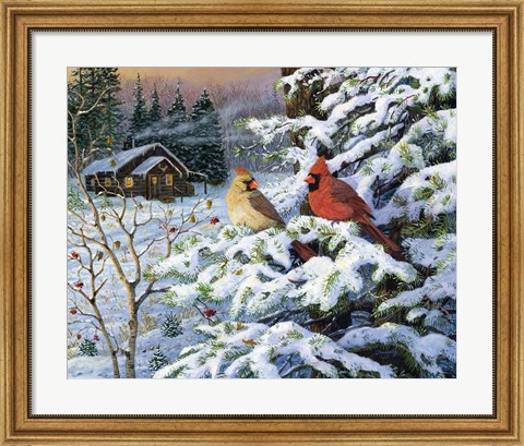 Framed Winters Warm Glow Cardinals Print