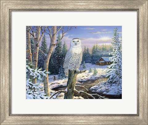 Framed Whispering Ridge Snowy Owl Print