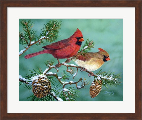 Framed Winter Morning Cardinals Print