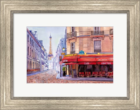 Framed Paris Cafe w/Eiffel Print