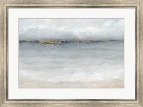 Framed Serene Sea Grey Gold Landscape Print