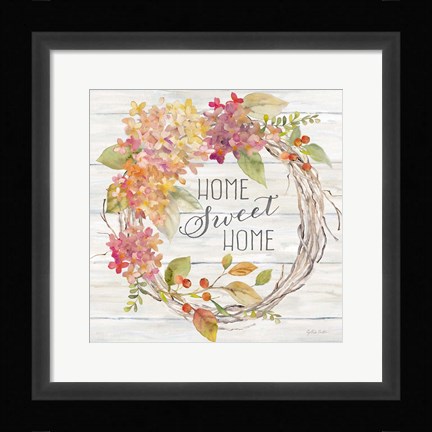 Framed Farmhouse Hydrangea Wreath Spice I Home Print
