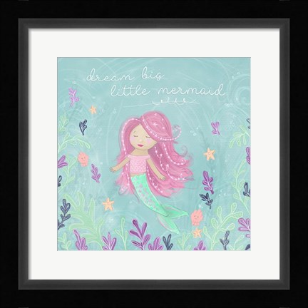 Framed Mermaid and Octopus I Print