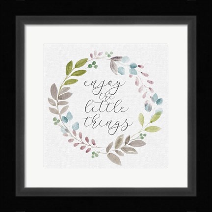 Framed Botanical Wreath Enjoy little things Print