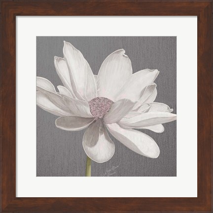 Framed Vintage Lotus on Grey I Print