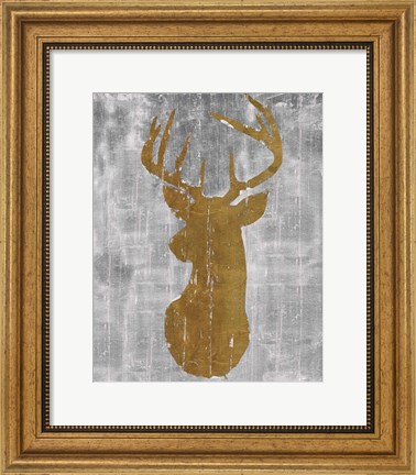 Framed Rustic Lodge Animals Deer Head on Grey Print