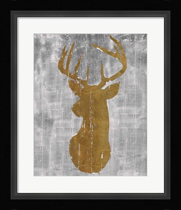 Framed Rustic Lodge Animals Deer Head on Grey Print
