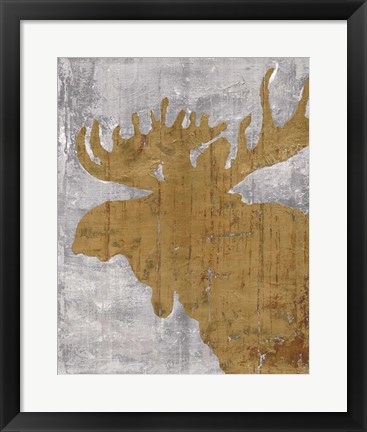 Framed Rustic Lodge Animals Moose on Grey Print