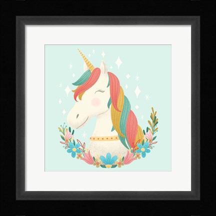 Framed Unicorns and Flowers II Print