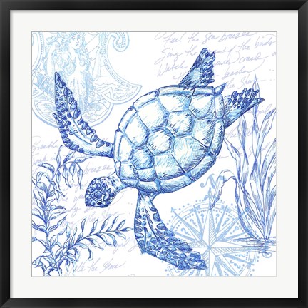 Framed Coastal Sketchbook Turtle Print