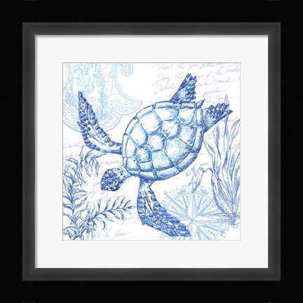 Framed Coastal Sketchbook Turtle Print