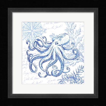 Framed Coastal Sketchbook Octopus Print