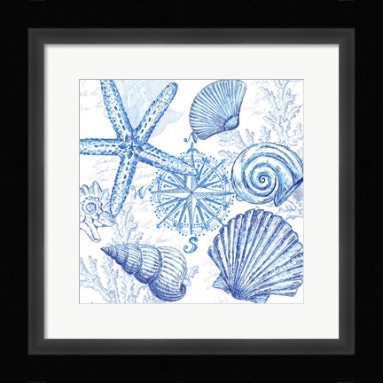 Framed Coastal Sketchbook Shell Toss Print