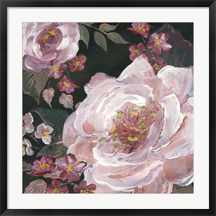 Framed Romantic Moody Florals on Black III Print
