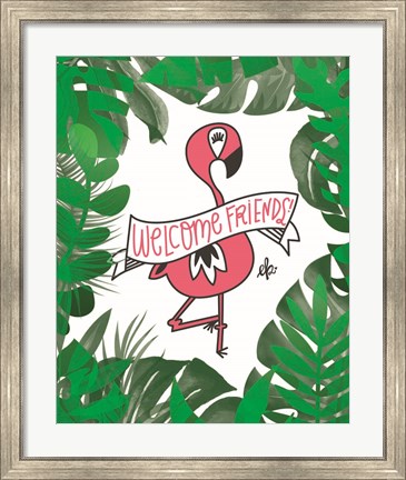 Framed Flamingo Welcome Friends Print