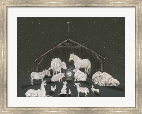 Framed Animal Nativity Scene Print